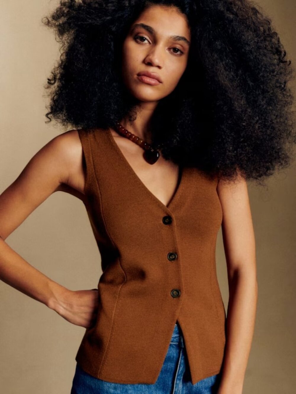 Sezane - Carter Cardigan in Hazelnut (Size L)